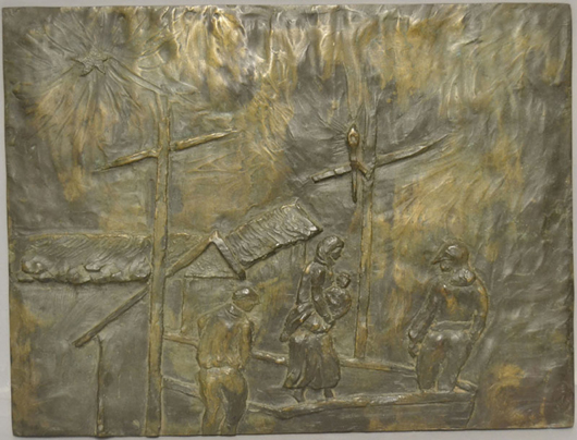 Closeup of detail on Stella Elkins Tyler bronze plaque. Est. $1,200-$3,000. Stephenson's Auctioneers image